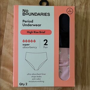 No Boundaries Period Underwear - Pink & Black High Rise Brief, 2 Pack